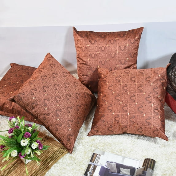 Handmade Eco-Friendly 16''x16'' Decorative Cushion Covers Contemporary Silk Brown Indoor Pack Of 10