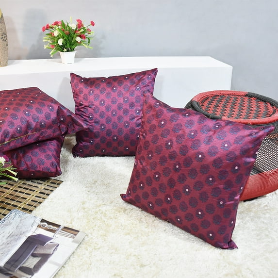 Handmade Eco-Friendly 16''x16'' Decorative Cushion Covers Floral Silk Pink Indoor Pack Of 8