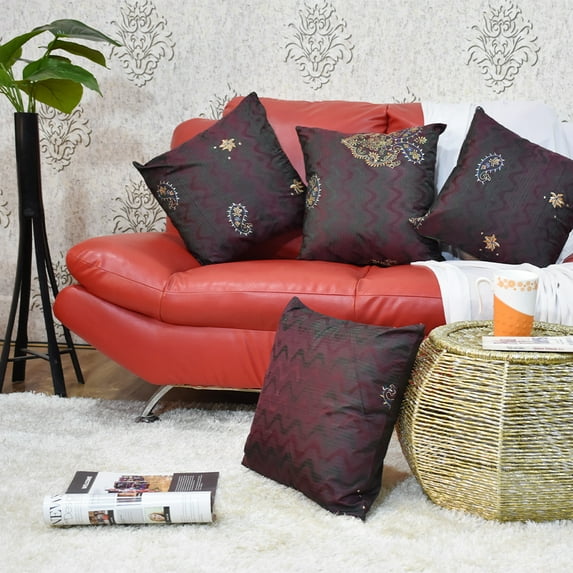 Handmade Eco-Friendly 16''x16'' Decorative Cushion Covers Paisley Silk Multicolor Indoor Pack Of 10