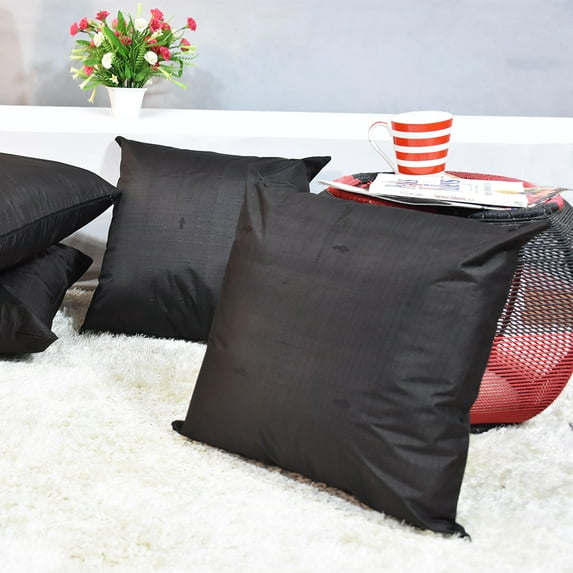 Handmade Eco-Friendly 16''x16'' Decorative Cushion Covers Solid Silk Black Indoor Pack Of 4