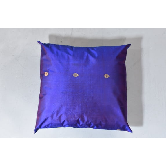 Handmade Eco-Friendly 16''x16'' Decorative Cushion Covers Solid Silk Blue Indoor Pack Of 2