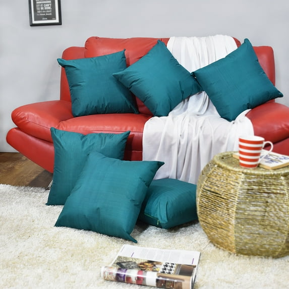 Handmade Eco-Friendly 16''x16'' Decorative Cushion Covers Solid Silk Green Indoor Pack Of 2