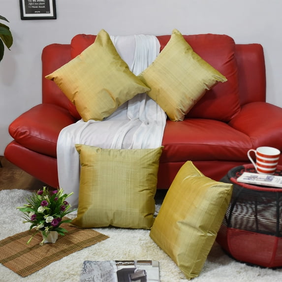 Handmade Eco-Friendly 16''x16'' Decorative Cushion Covers Solid Silk Yellow Indoor Pack Of 10