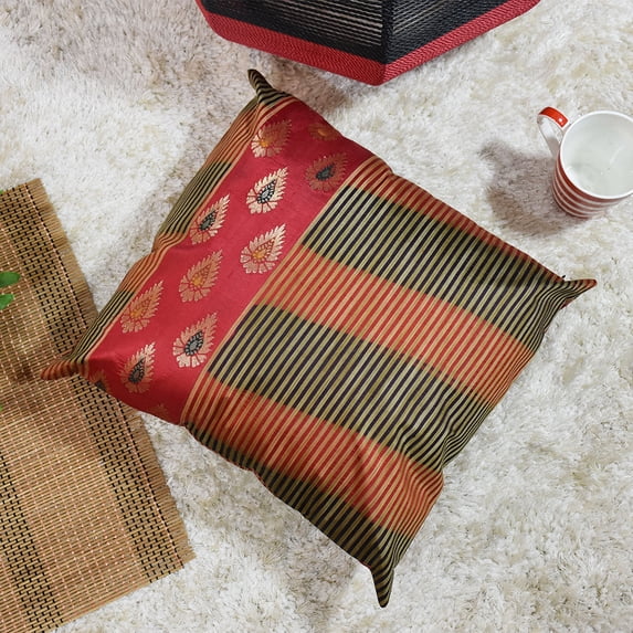 Handmade Eco-Friendly 16''x16'' Decorative Cushion Covers Stripe Silk Multicolor Indoor Pack Of 1