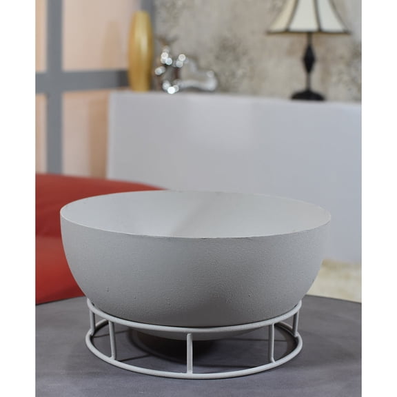 Handmade Eco-Friendly Modern Pattern Decorative Bowls with stand Iron 8.8'' x 8.8'' x 4.5'' Round Shaped Off White For Living Room, Dinning Room, Study Room, Spa, Restaurants, Kitchen table