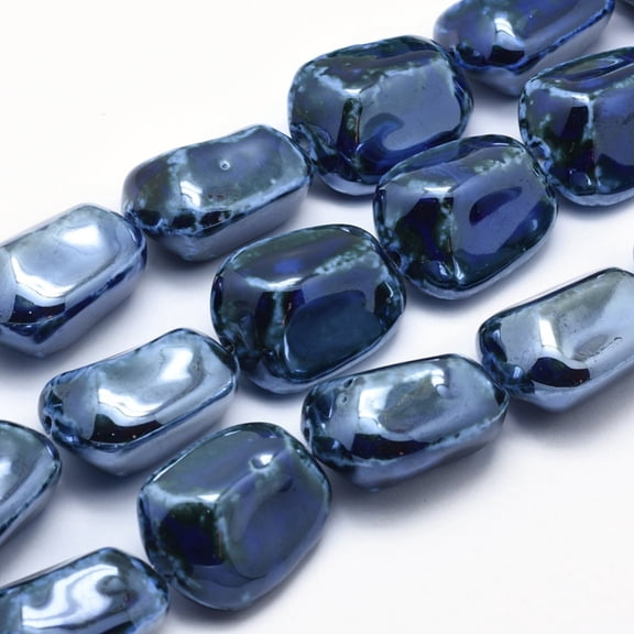 Handmade Eco-Friendly Porcelain Beads Marine Blue 34~35x26~27x18~20mm Hole: 3mm