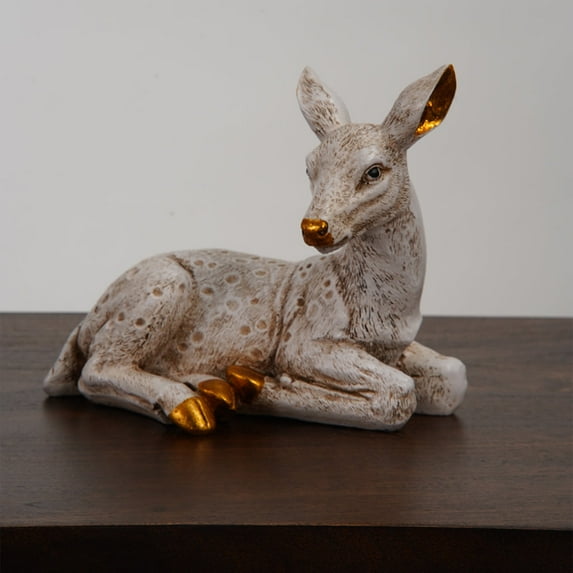 Handmade Eco-Friendly Vintage Resin Antique White Gold Sculpture-Deer 7"x7"x4" For Living Room, Dining Room, Study Room, Spa, Restaurants, Kitchen table, Bedroom, Counter, Place Of Worship, etc.
