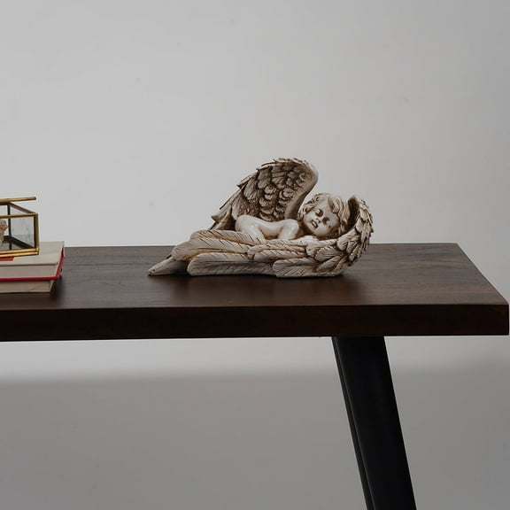 Handmade Eco-Friendly Vintage Resin Antique White Sculpture-Angel 11"x6"x5" For Living Room, Dining Room, Study Room, Spa, Restaurants, Kitchen table, Bedroom, Counter, Place Of Worship, etc.