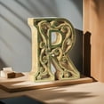 thumbnail image 1 of Handmade Eco-Friendly Wall Mount & Table Top Décor Natural-Gold Foil "R" Wood Alphabet Letter Block, 1 of 1