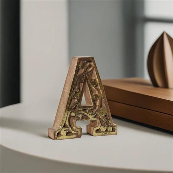 Handmade Eco-Friendly Wall Mount & Table Top Decor Natural-Gold Foil A Wood Alphabet Letter Block