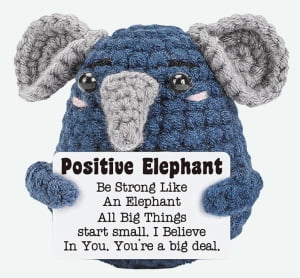 ZLSPTK Positive Crochet Animals Elephant Emotional Support Plush Crochet Funny Gift For Women Friends Birthday Gifts Emotional Support Knitting Motivational Crochet Accessories Desk Room Decor