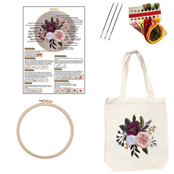 Handmade Embroidery Canvas Handbag Embroidery Set with Colored Thread Embroidery Starter
