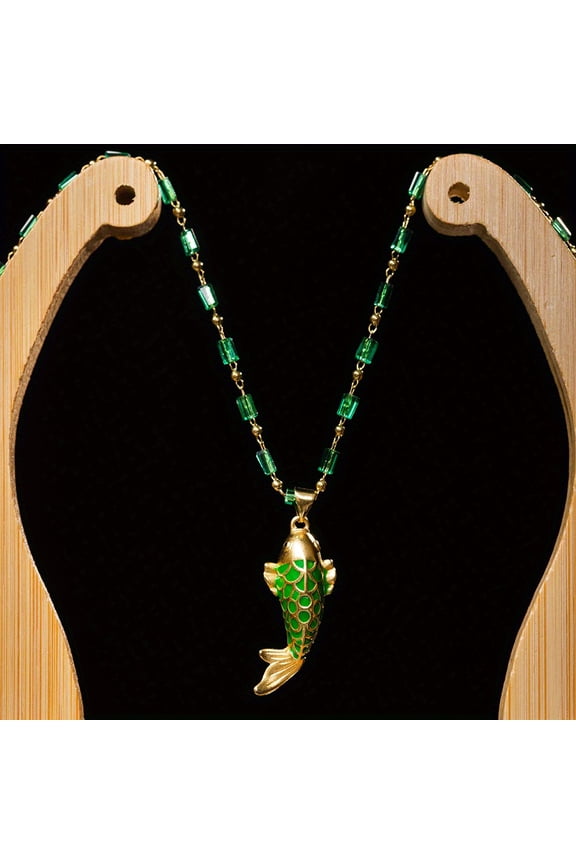 Handmade Emerald Green Koi Pendant Necklace - Perfect Gifts for Mother's Day and Father's Day, Graduation, Independence Day, Pride Month and other - Natural Jade Retro Bohemian Style, Gothic Style,,1