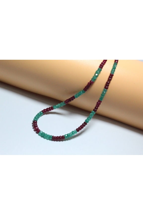 Handmade Emerald & Ruby Beaded Necklace: 925 Silver Lock