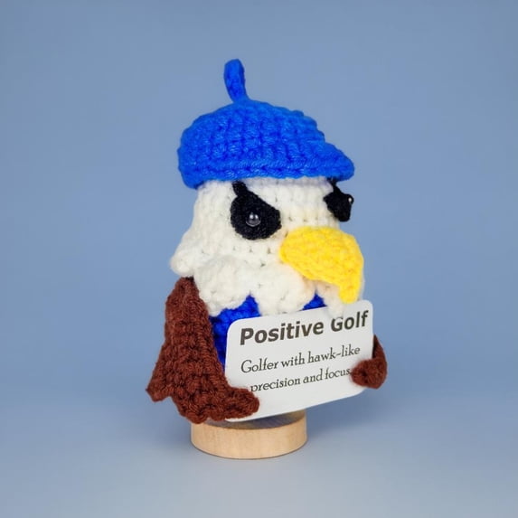 Handmade Emotional Support Hawk, Positive Crochet Doll with Card, Inspirational Small Handmade Knitted, Funny Gift for Women Men Birthday Friends Coworkers, Office Decor