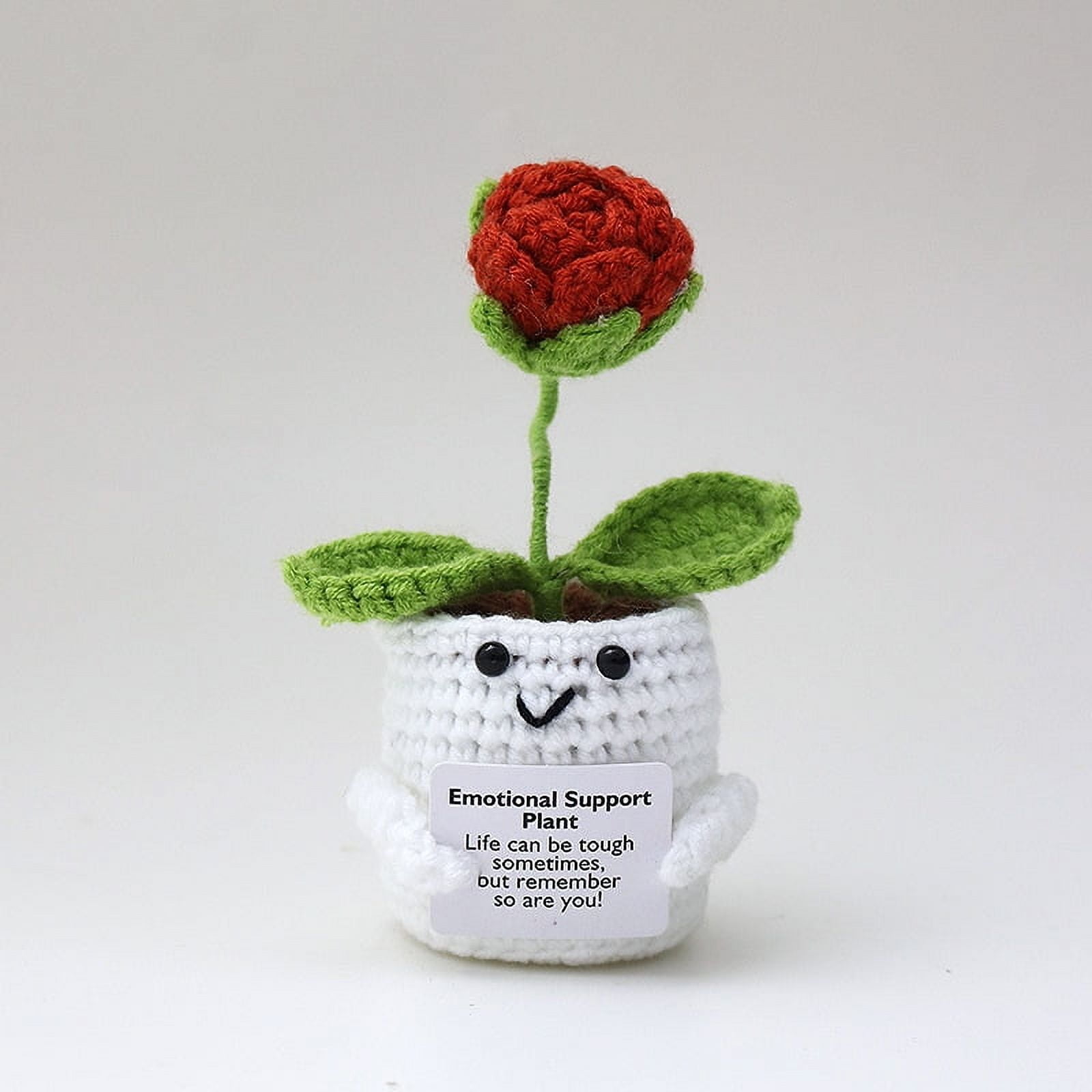 ShaoAngDuoMi Positive Pumpkin Häkelpuppe – Handgemachte Kürbis-Pflanze Mit Holzsockel – Emotionale Unterstützung & Motivationsgeschenk