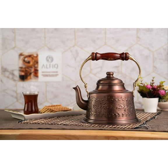 Handmade Engraved Dark 100% Solid Copper Teapots for the Stove Top - 1.6 Quart (1.5L) Hammered Finish Kettle for Gas, Electric, Induction & Glass Stovetop