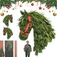 thumbnail image 1 of Handmade Equestrian Horse Head Wreath - Christmas Front Door Plastic Decor, Festive Horse Themed Holiday Decoration, Durable Wreath for Home Indoor Outdoor Christmas Decor, 16.54*12.99in, Green, 1 of 9