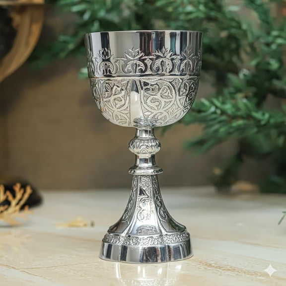 Handmade Etched Brass Chalice Goblet  Personalized Wedding Wine Cup Gift