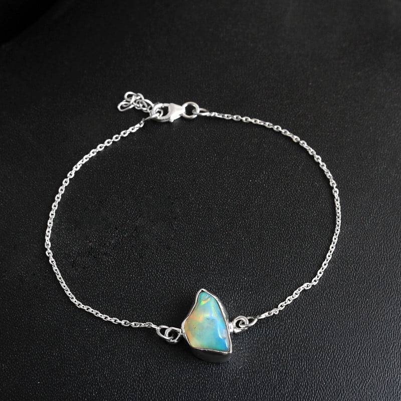 Handmade Ethiopian Opal Bracelet 925 Sterling Silver Charm Jewelry