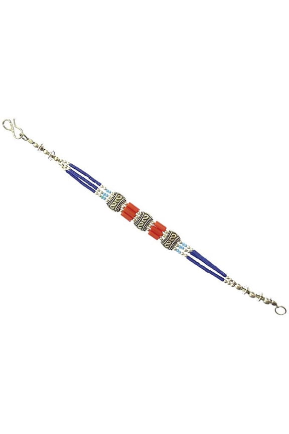 Handmade Ethnic Wristband Bracelet for Women & Men Coral, Turquoise & Lapis Lazuli Gemstone Fashion Boho Tibetan Bracelet 925 Silver Plated Tribal Gypsy Jewellery