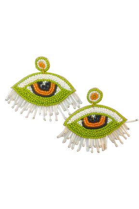 QRIXLOOM Lime Green Orange Evil Eye Beaded Earrings Handmade Glass Bead Fringe Design Jewelry for Women