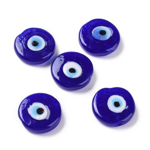 Handmade Lampwork Beads Flat Round Blue 17~17.5x4mm Hole: 1.2mm 50pc