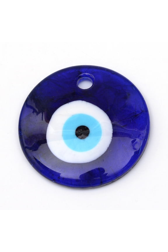 Handmade Evil Eye Lampwork Pendants Dark Blue 30x5.5mm Hole: 4mm
