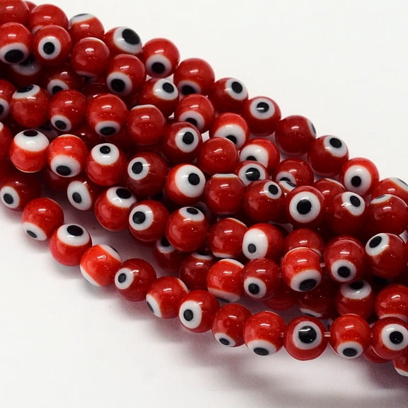 Handmade Evil Eye Lampwork Round Bead Strands Dark Red 6mm Hole: 1mm 65pcs/strand 14.17 inch