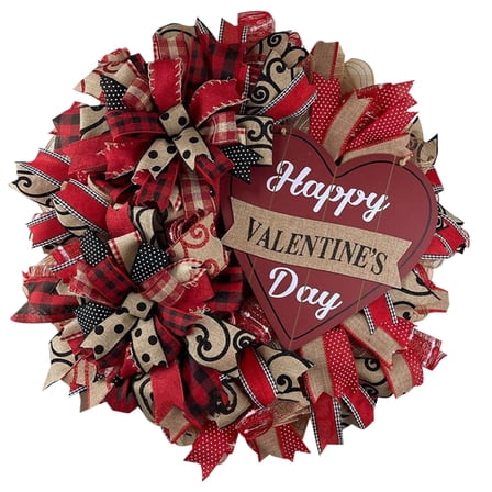 Handmade Fabric Valentine's Wreath Heart Shaped Front Door Decoration for Indoor & Outdoor, Romantic Valentine Decor