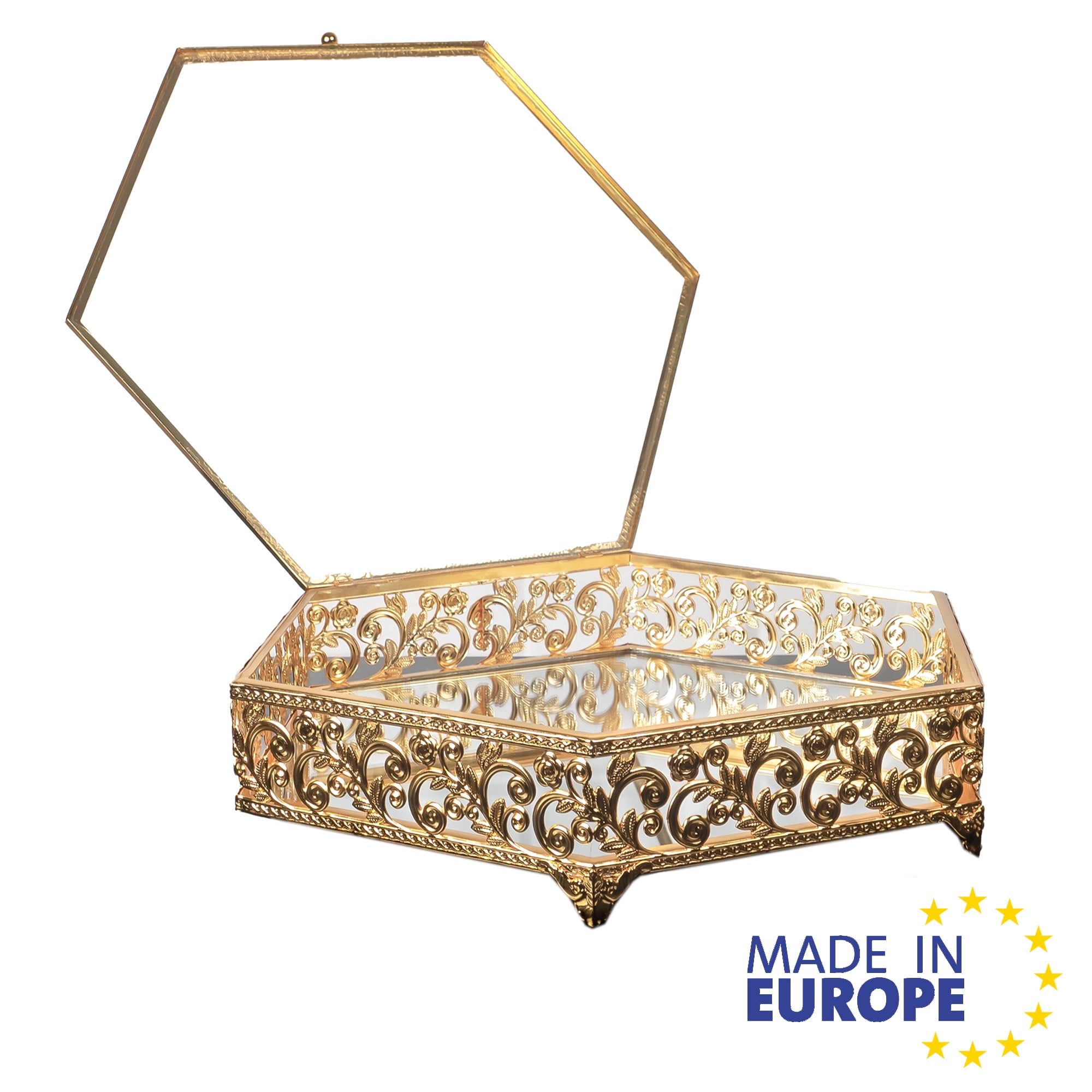 Handmade Fancy Keepsake Boxes, Hexagon Metal Display Cases with Lids ...