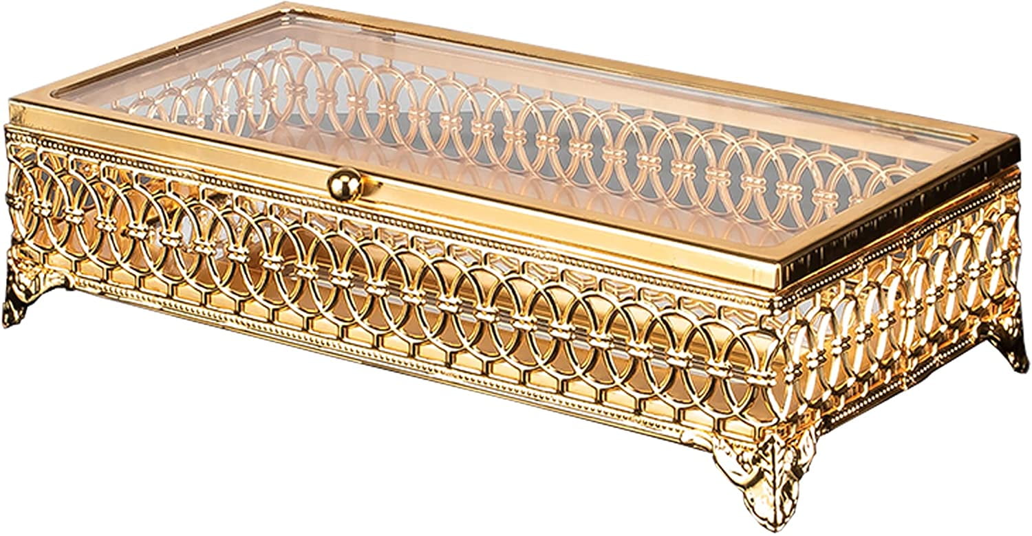 Handmade Fancy Keepsake Boxes Metal Display Cases with Clear Acrylic Lids Vintage Gold Jewelry Box Decorative Boxes with Lids for Home Decor and Storage Walmart