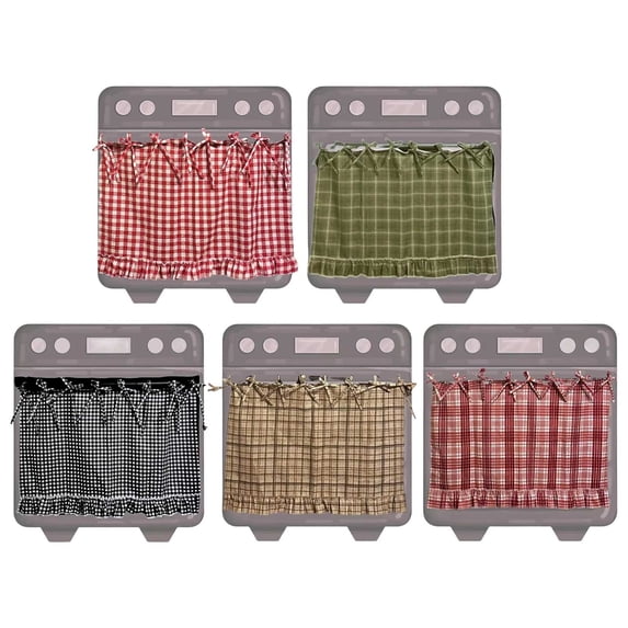 Handmade Farmhouse Ruffled Oven Skirt, with Decorative Satin Ribbon Tabs, Vintage Style Kitchen Appliance Cover, Rustic Cabinet Decor for Country Style Kitchen Collection/Home Decoration, 24*18in, C