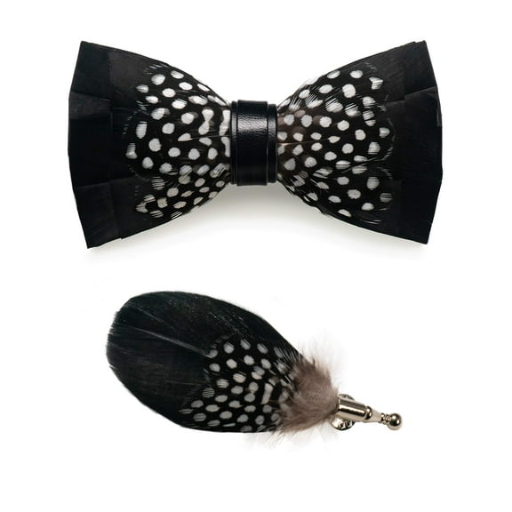 Handmade Feather Pre-tied Bow tie and Brooch Sets for Men