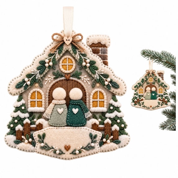 Handmade Felt Christmas House Ornament with Couple Design and Blank ...