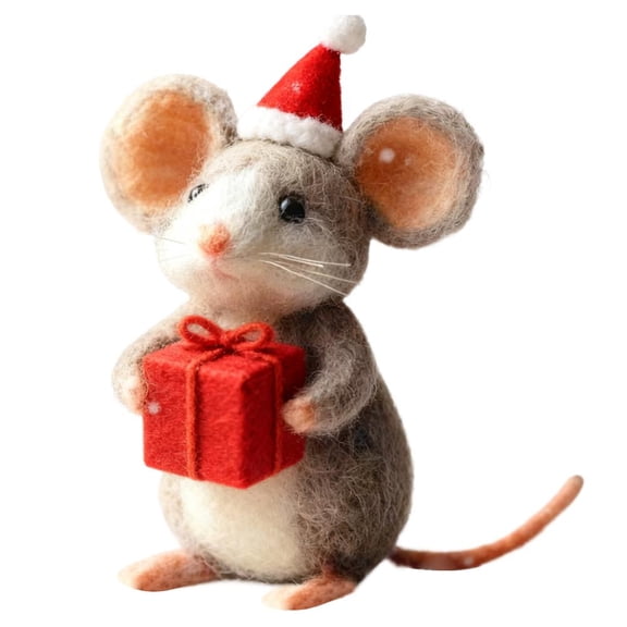 Handmade Felt Santa Mouse Ornament, Cute Christmas Tree Hanging Figurine, Needle Felted Xmas Doll Decoration, Stocking Stuffer Gift