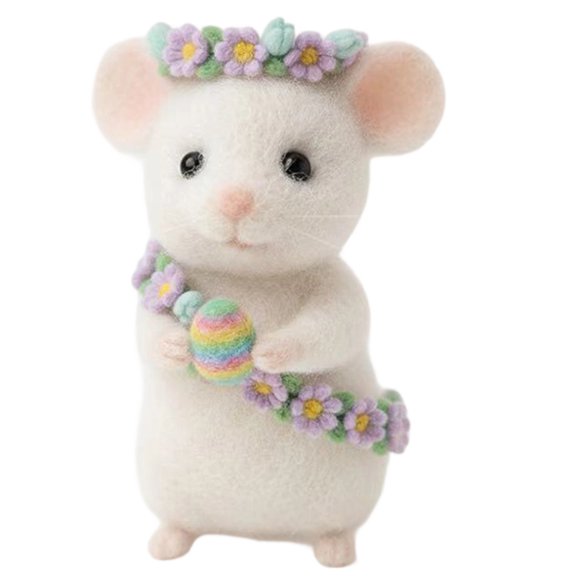 Handmade Felted Easter Mouse Ornament, 5.5" Wool Felt Figurine for Basket Stuffer and Table Centerpiece Decor, Soft Festive Accent for Spring Holiday Celebration and Home Display