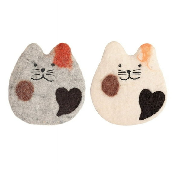 Handmade Felted Wool Cats Coasters for Desk and Table - Cute Kitten Cup Mat Cats Coast y9654