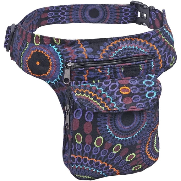 Handmade Festival Waistpack Boho Hippie Waist Bag Hip Bum Running Belt Fanny Pack Travel Utility Belt (Blk+Prpl)