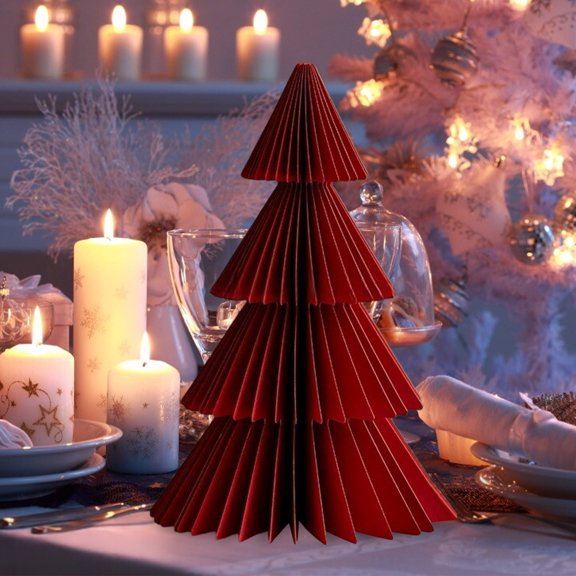 Handmade Festive Holiday Desktop Ornament Pleated Paper Art for Seasonal Home Tabletop Display and Party
