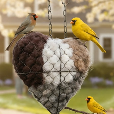 Handmade Fiber Bird Nesting Hear, Winter Fowl Animal Lovers Home Garden Yard
