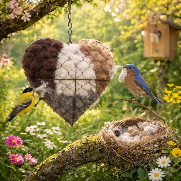 Handmade Fiber Bird Nesting Heart, 2026 New Birds Nests Material Holder, Hummingbird Nest Boxes for Outside, Nester Houses Design, Winter Fowl Gifts Animal Hummingbirds Lovers Home Garden Yard (1Set)