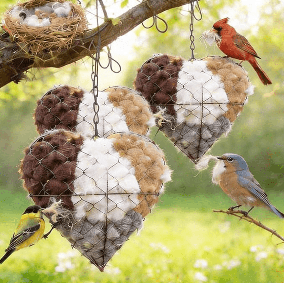 Handmade Fiber Bird Nesting Heart, Alpaca Fiber Bird Material House, Refillable Hummingbird Nest Holder, Winter Fowl Gifts Animal Hummingbirds Lovers Home Garden Yard - 3pcs