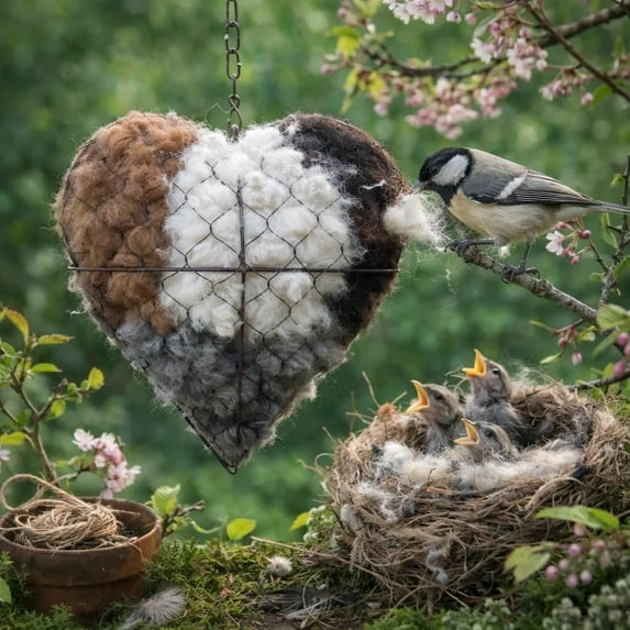 Handmade Fiber Bird Nesting Heart, Birds Nests Material Holder, Hummingbird Nest Boxes for Outside, Nester Houses Design, Winter Tree Shelter for Wild Birds, Dual-Season Outdoor View House
