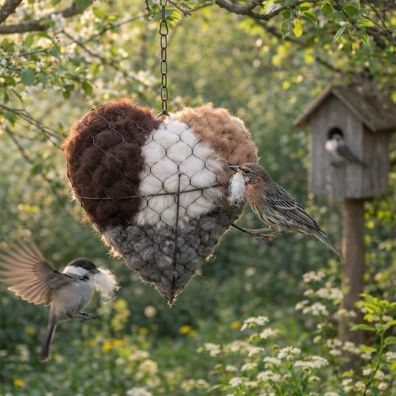 Handmade Fiber Bird Nesting Heart, Hummingbird Nest Boxes for Outside, Nester Houses Design, Winter Tree Shelter for Wild Birds, Dual-Season Outdoor View House