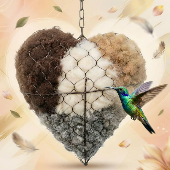 Handmade Fiber Bird Nesting Heart Refillable Bird Nesting Material Holder Outdoor Garden Winter Tree Shelter for Wild Birds Hummingbird House Bird Cage Accessories (1pc)