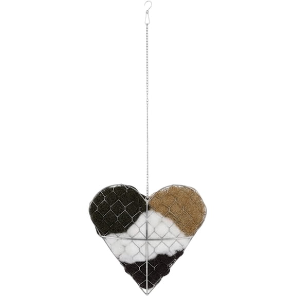 Handmade Fiber Bird Nesting Heart Refillable Hanging Garden Haven with Natural Nesting Materials, Outdoor Yard Decor for Seasonal Wildlife Shelter