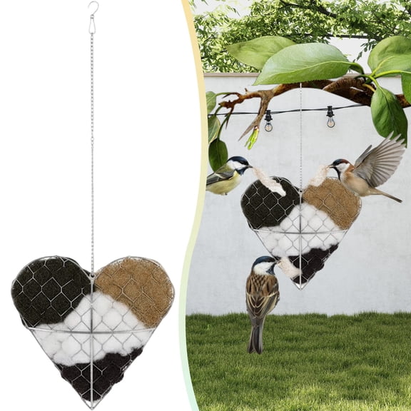 Handmade Fiber Bird Nesting Heart Refillable Hummingbird Nest with Natural Fiber Materials, Cozy Outdoor Garden Habitat for Winter Fowl & Spring Nesting (3 Sets)