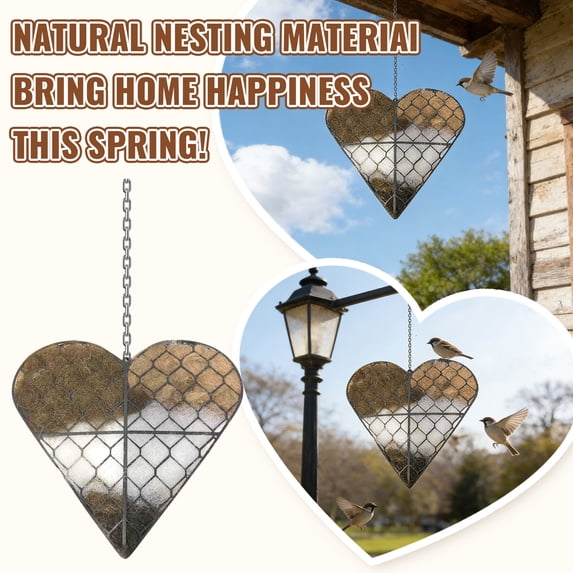 Handmade Fiber Bird Nesting Heart for Hummingbirds with Soft Cotton and Wool Filling for Winter Shelter and Spring Breeding Decorative Garden Habitat