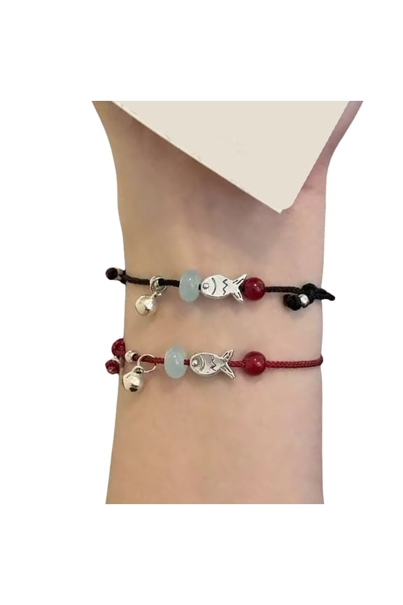 Handmade Fish Knot Bracelet Sturdy Black Red Thread Matching Couple Jewelry